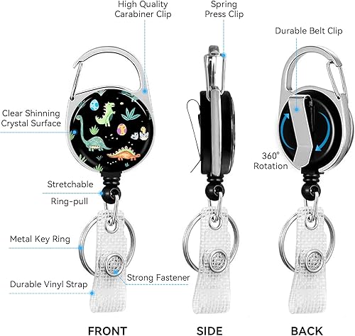 Miniatura 3 de Lindo soporte para insignia de dinosaurio con carrete retráctil y cordón separable, clips de insignia, carrete retráctil de alta resistencia,