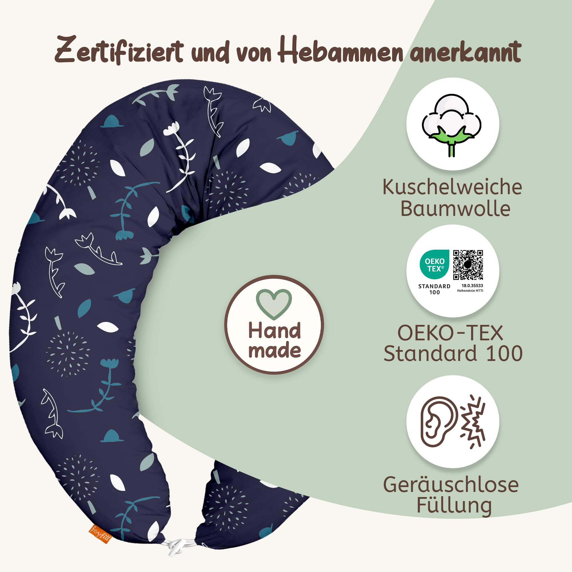 joyfill Stillkissen I Von Hebammen Getestet I XXL Schwangerschaftskissen & Seitenschläferkissen I Lagerungskissen Baby & Schlafkissen für Schwangere I Flüsterleise Füllung