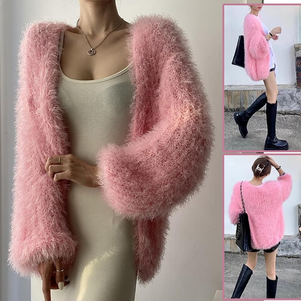 リエルリシェ　Fluffy Knit V-neck Cardigan Amazon.com: YTINGNICE Women's Fuzzy Cardigan, Long Sleeve