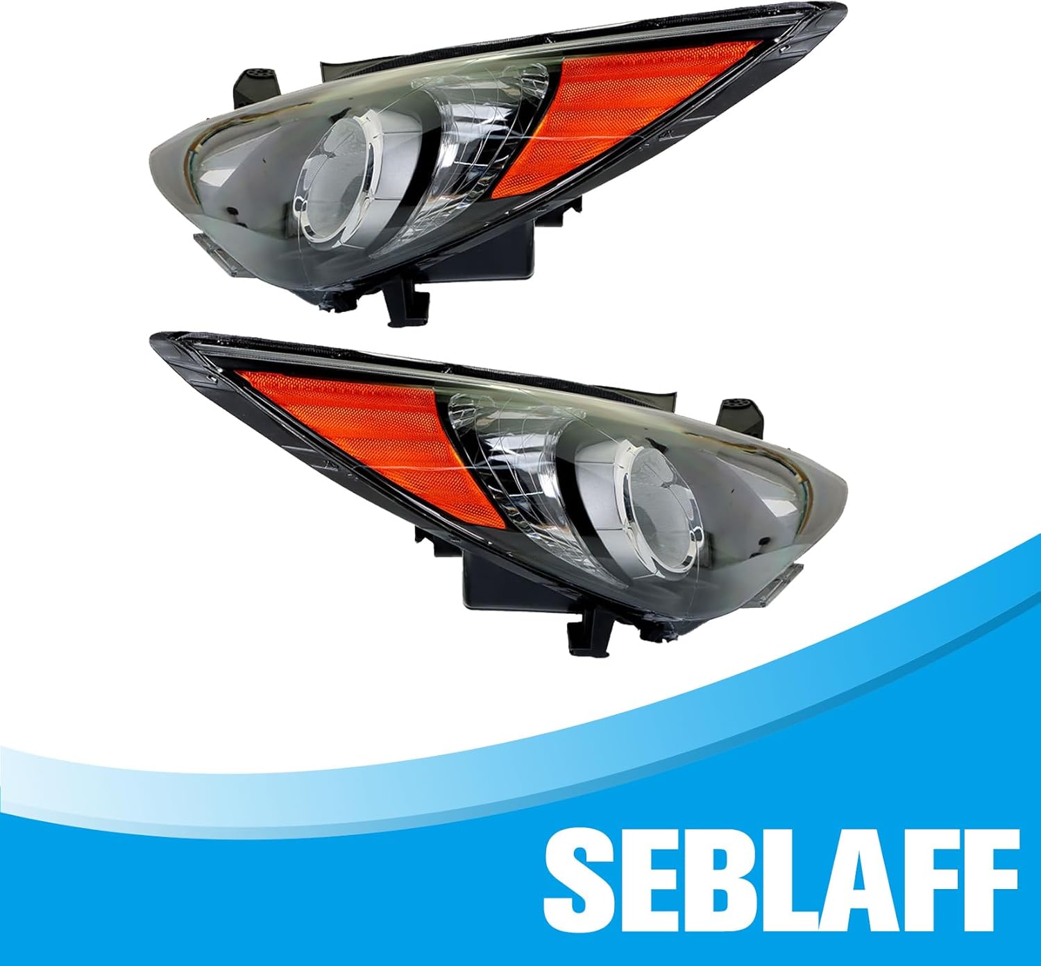 Driver & Passenger Side Black Housing Headlamps Clear Lens Projector Headlights Assembly Replacement for 2011 2012 2013 2014 Sonata