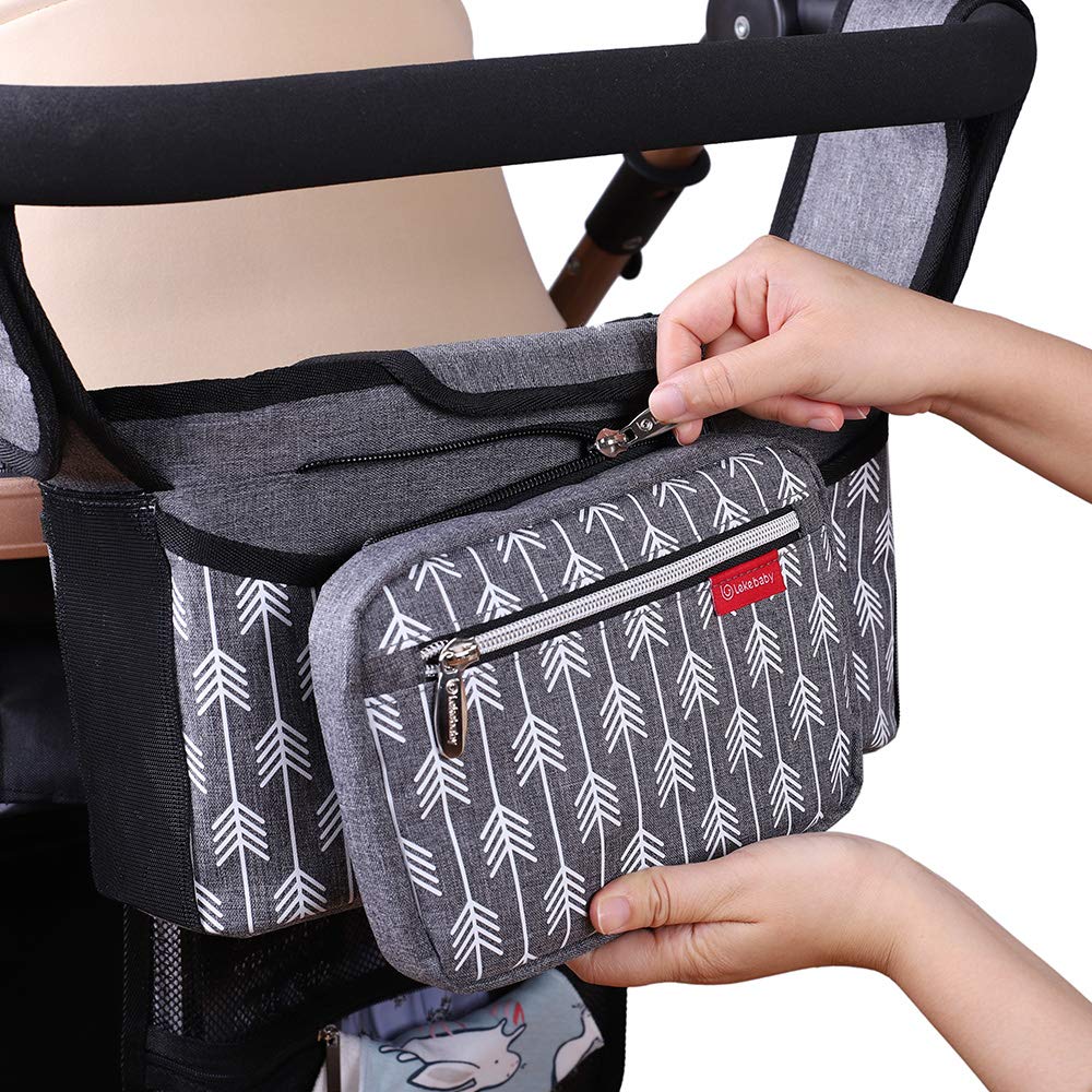 Baby Stroller Organizer Bag with Cup Holders Universal Lekebaby Stroller Organizer Accessory Fit for All Baby Stroller (Arrow Print)-Grey : Baby