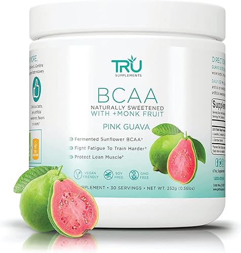 TRU BCAA en polvo, aminoácidos de cadena ramificada a base de plantas, apto para veganos, cero calorías, sin edulcorantes o colorantes artificiales,