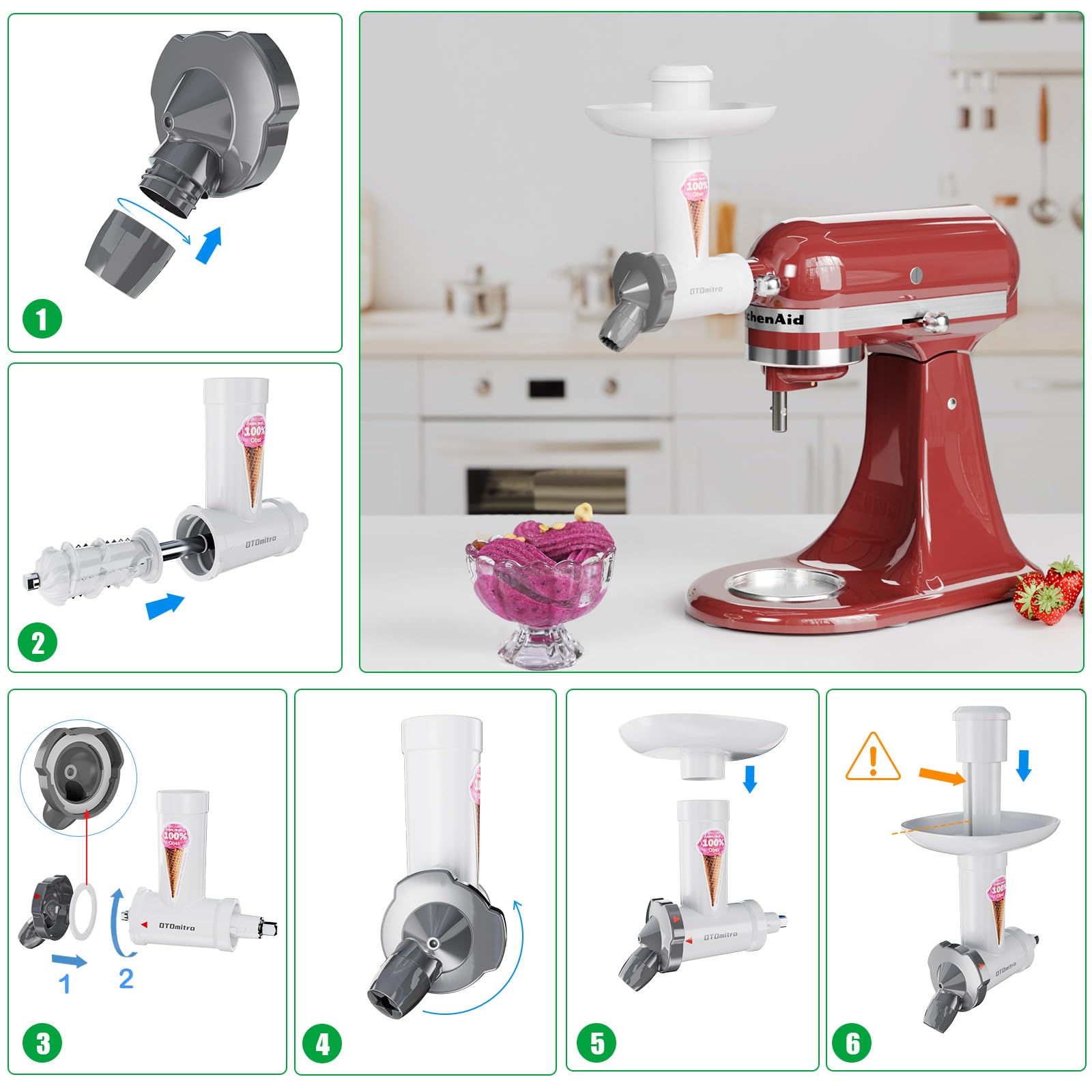 Accessorio per gelatiera per frullatore da tavolo KitchenAid, accessorio per gelato alla frutta realizzato con materiali BPA-free e sicuri per gli alimenti, macchina per gelato soft
