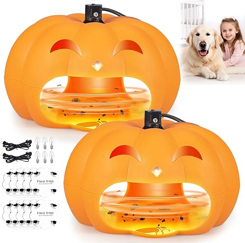 Paquete de 2 trampas para pulgas para el interior de tu hogar, trampa de luz para pulgas para interiores con 6 bombillas y 10 recambios de trampas