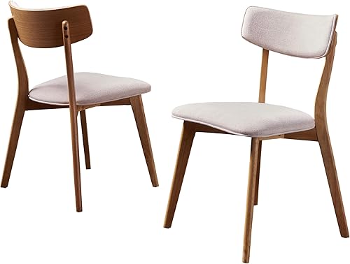 Christopher Knight Home Chazz - Sillas de comedor de tela de mediados de siglo con marco de acabado de roble natural, juego de 2 piezas, color beige