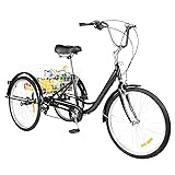 8-Gang Dreirad f&uuml;r Erwachsene 24 Zoll Mit Faltbarem Korb, Dreirad Fahrrad f&uuml;r Sport Outdoor Stadt, Strand und Stra&szlig;e, lastenfahrrad Dreirad f&uuml;r Erwachsene