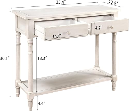 Miniatura 4 de Mesa de entrada consola de madera maciza con 2 cajones, 35.54 pulgadas de largo x 30 pulgadas de alto x 13.78 pulgadas de ancho, mesa de sofá