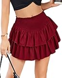 Womens High Waist Ruffle Flowy Mini Skirts Casual Boho Layered Pleated Beach Short Skirt