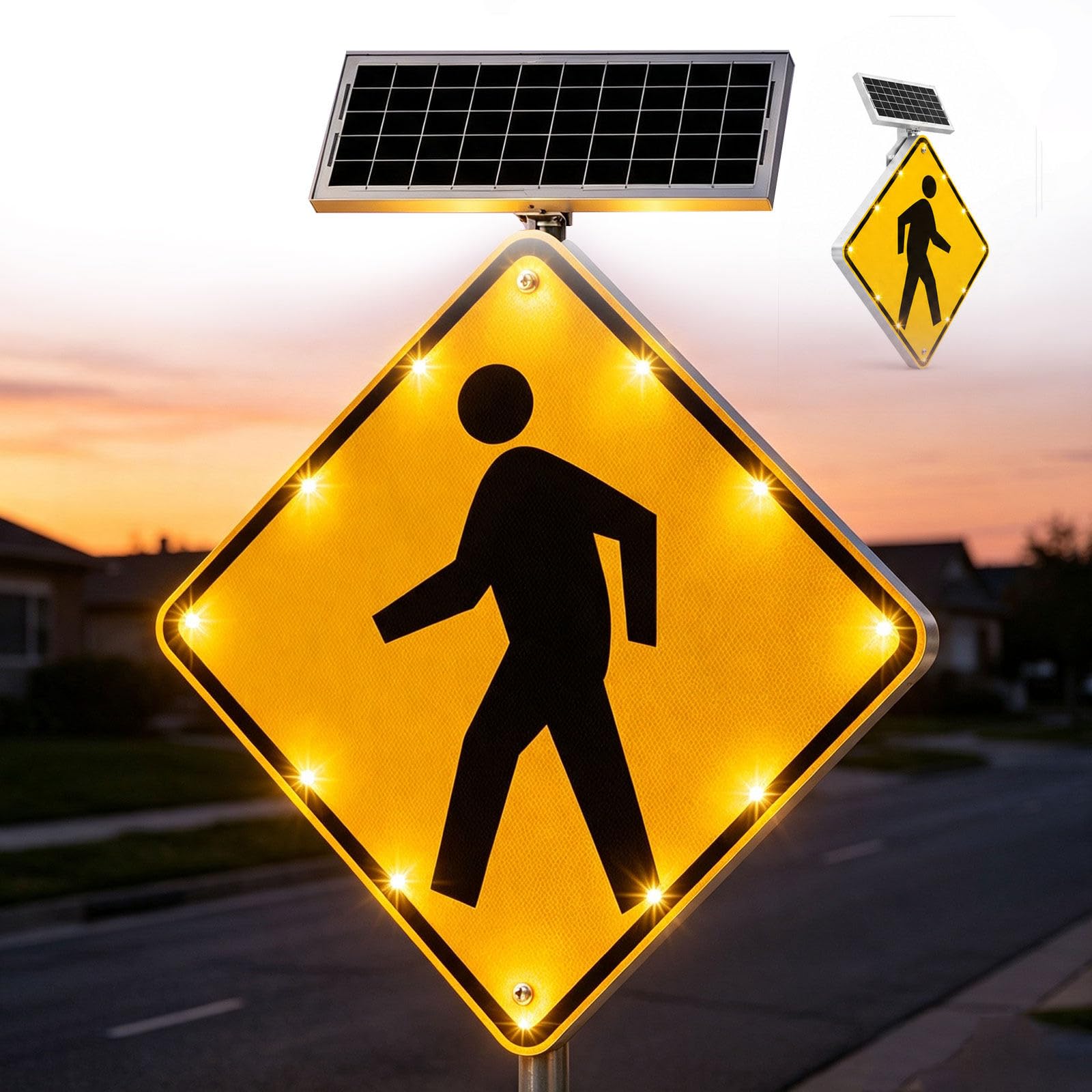 Señalización de seguridad para peatones en entradas de urbanizaciones 30IN | 24'' / 30'', con luces LED intermitentes, para vecindarios y pasos de peatones
