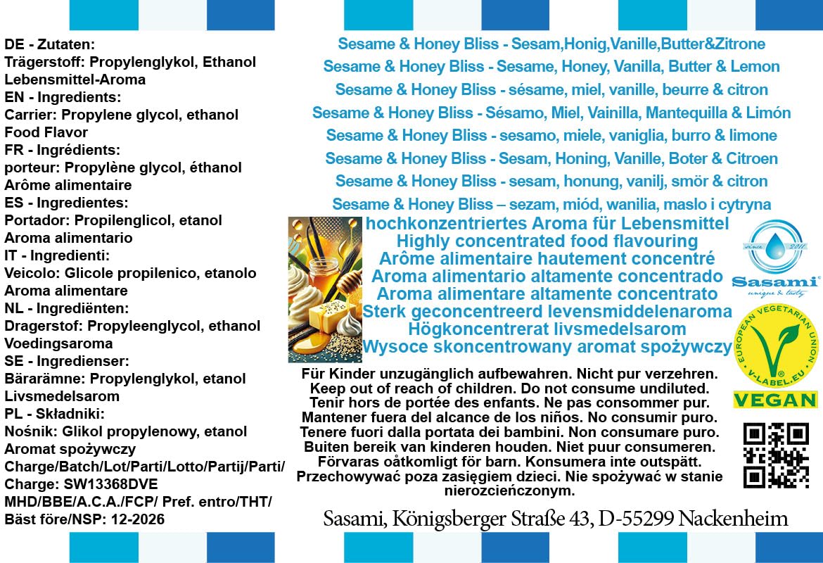 Sesame & Honey Bliss - Sesam,Honig,Vanille,Butter&Zitrone Aroma Konzentrat - Vegan - Sasami - 100ml