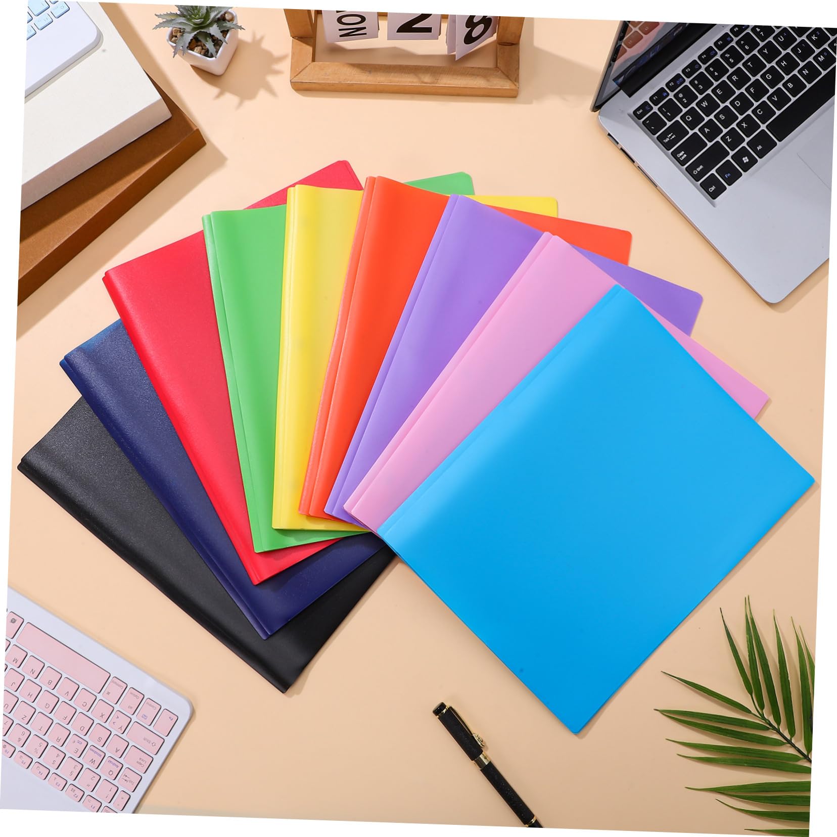 9 Stück Teiliges Bunter Kunststoff ordner mit Zwei Taschen Flexible Dokumentenhalter Kompakt und Tragbar Vielseitig für Büro Schule und Zuhause zur Effizienten Organisation
