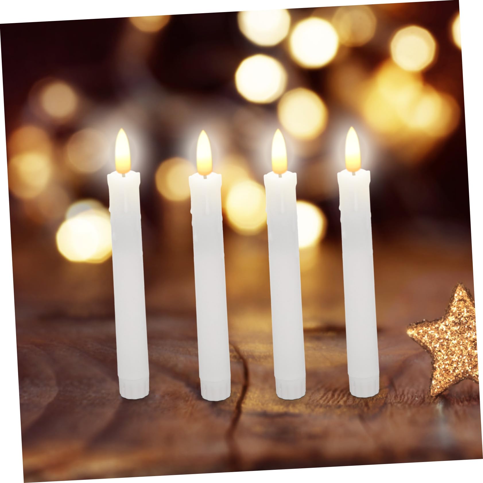 TEHAUX 6 Velas Cónicas a Pilas con Mando a Distancia y Efecto Parpadeante para Ambientación del Hogar en Blanco de Plástico