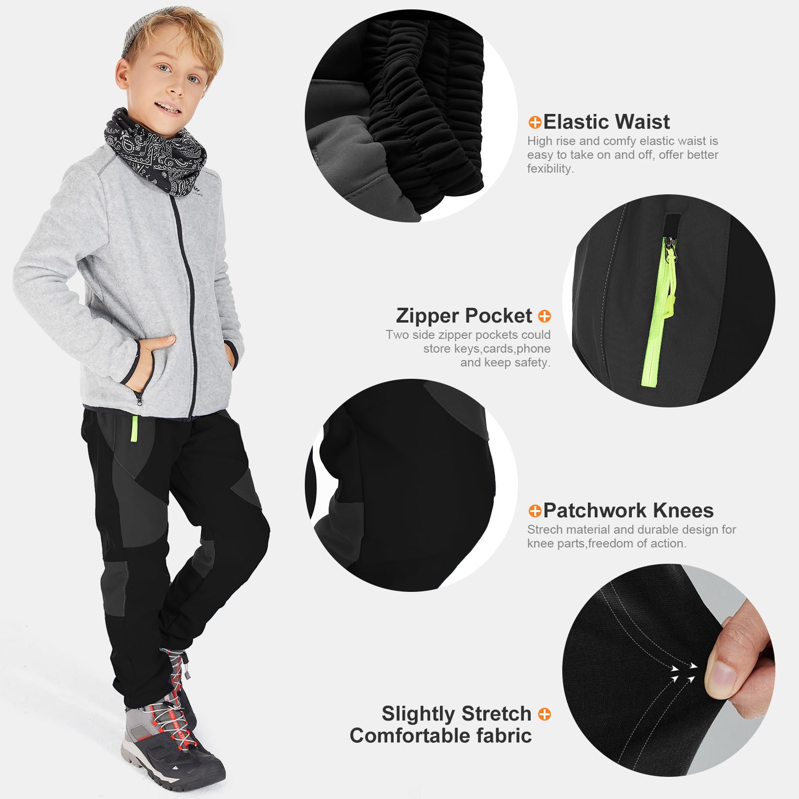 Pantaloni da sci per bambini, ragazzi e ragazze, impermeabili, invernali, caldi, elastici, foderati in pile, con tasche con cerniera