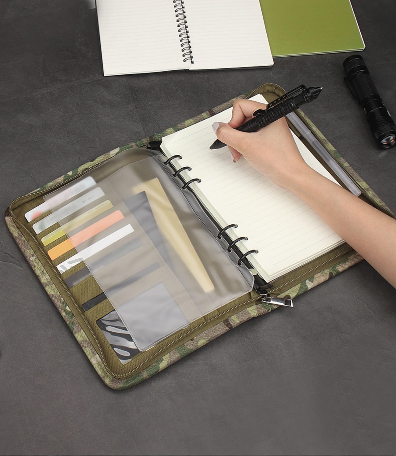 Militärischer Notizbuchordner, A5/A6-Ringordner, Notizbuchordner, Projektschreibblock, wetterbeständiges taktisches Notizbuch mit 80 Blatt losem Blattpapier