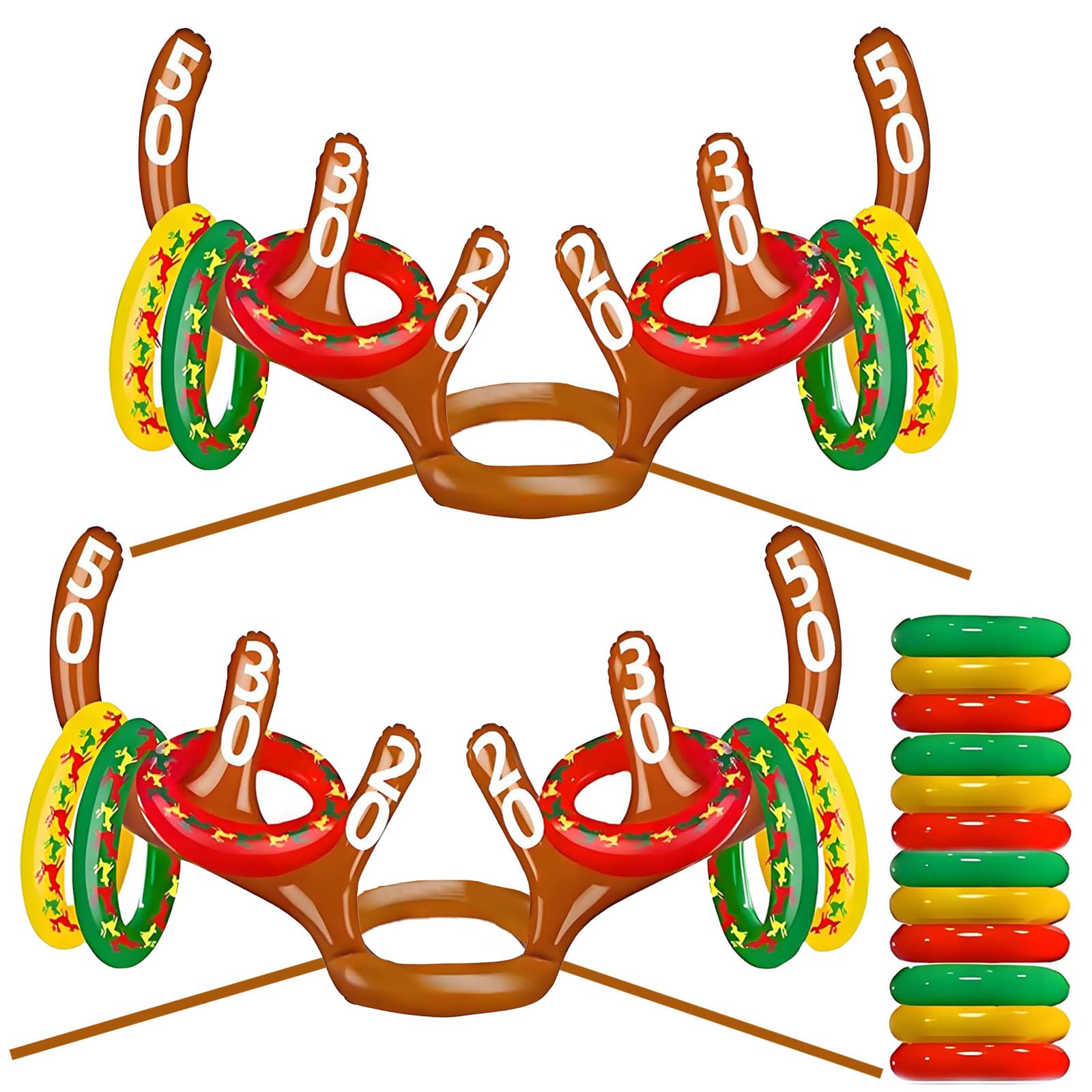14pcs Inflatable Reindeer Antler Hat Rings Toss Game, Christmas Toss Games Props for Kids, Adults & Family, Xmas Indoor/Outdoor Party, Stocking Filler