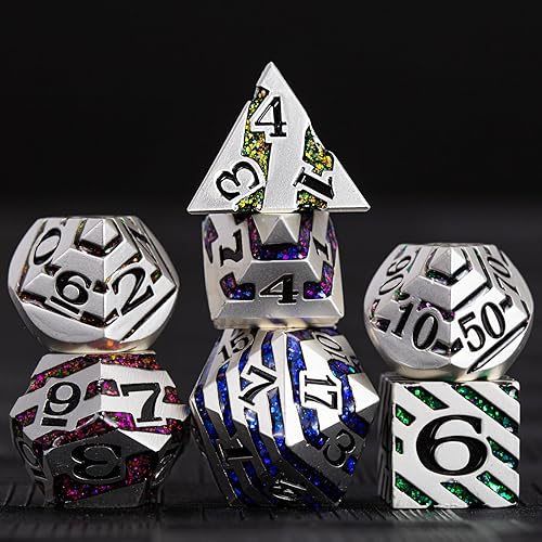 DND - Juego de dados Dungeons and Dragons D20, dados de rayas metálicas con funda de regalo, juegos de dados poliédricos para juegos de mesa, dados