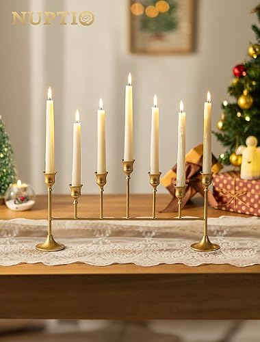 Miniatura 6 de NUPTIO Candelabros dorados para mesa candelabro vintage para velas cónicas, soporte largo para velas de Navidad, cumpleaños, chimenea, centro de mesa