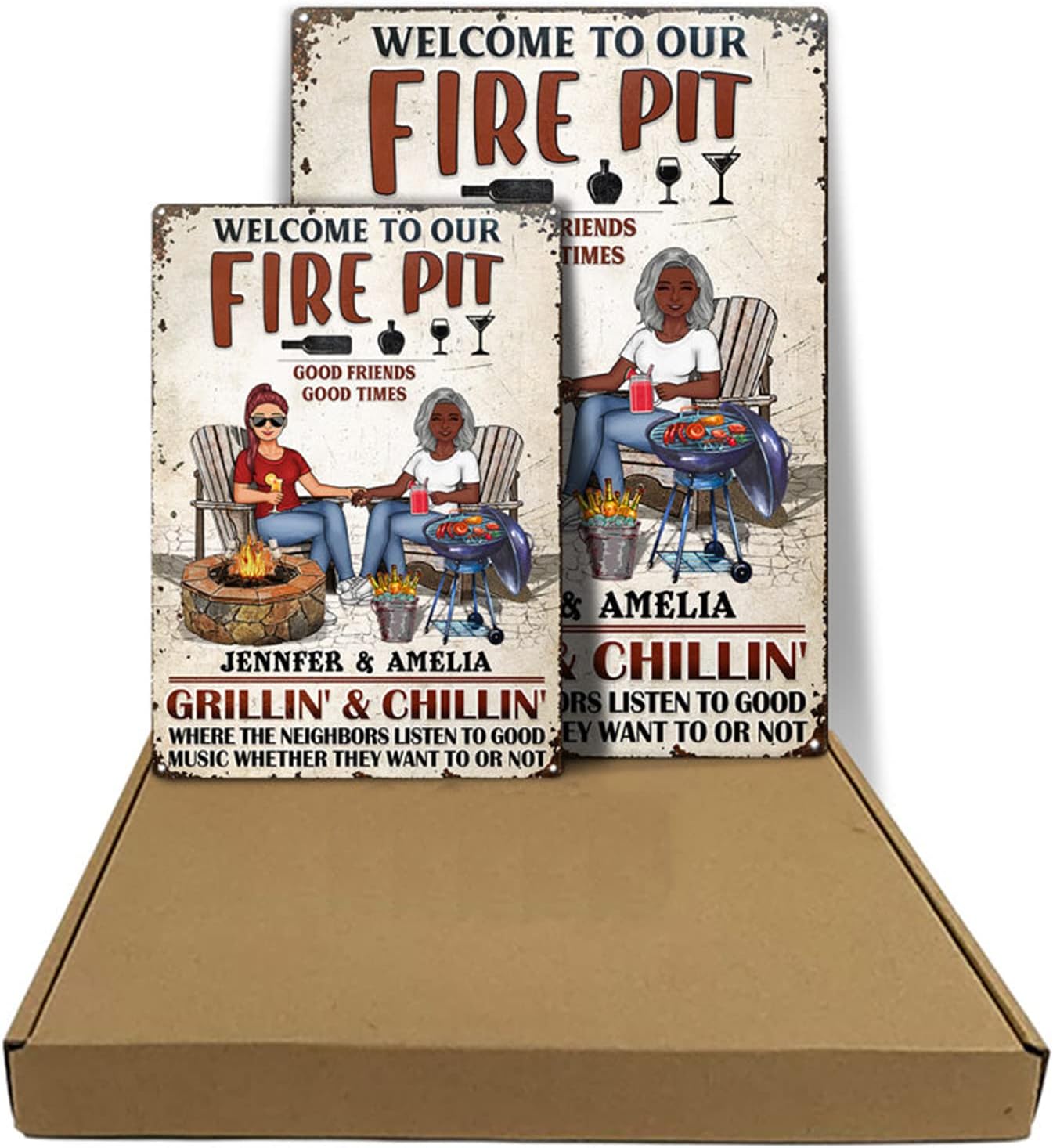 Personalized Backyard Bar and Grill Classic Metal Sign Good Friends Good Times Where the Neighbors Fire Pit Custom Family Couple Housewarming Gift Birthday Gift Christmas Gift