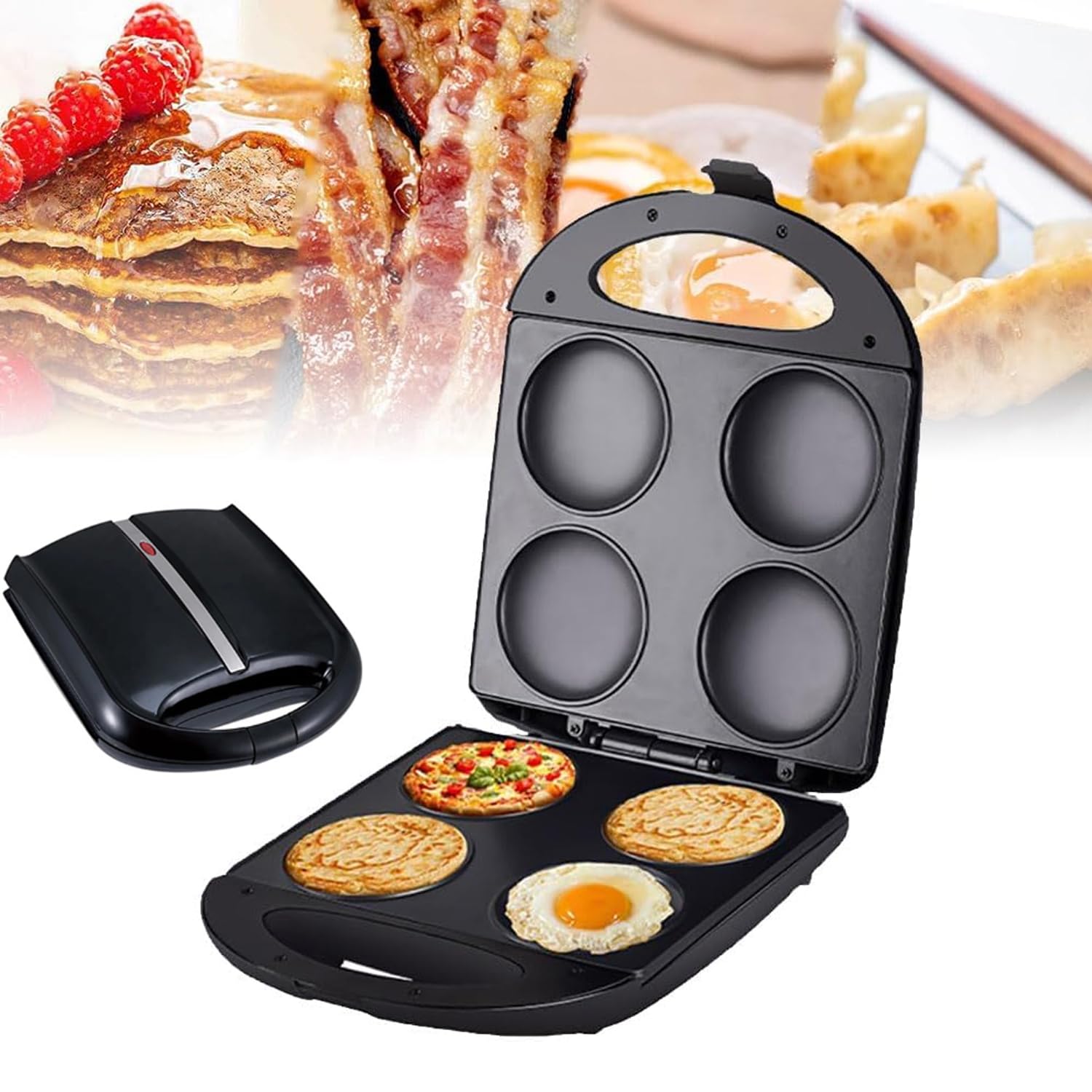 Mini Plancha Antiadherente De 1400 W, Máquina Eléctrica Para Hacer Arepas, Sartén Para Panqueques Portátil, Haga 4 Flapjack Únicos, Diámetro De Un Solo Orificio 10 CM, Para Cocinar Saludablemente Huev