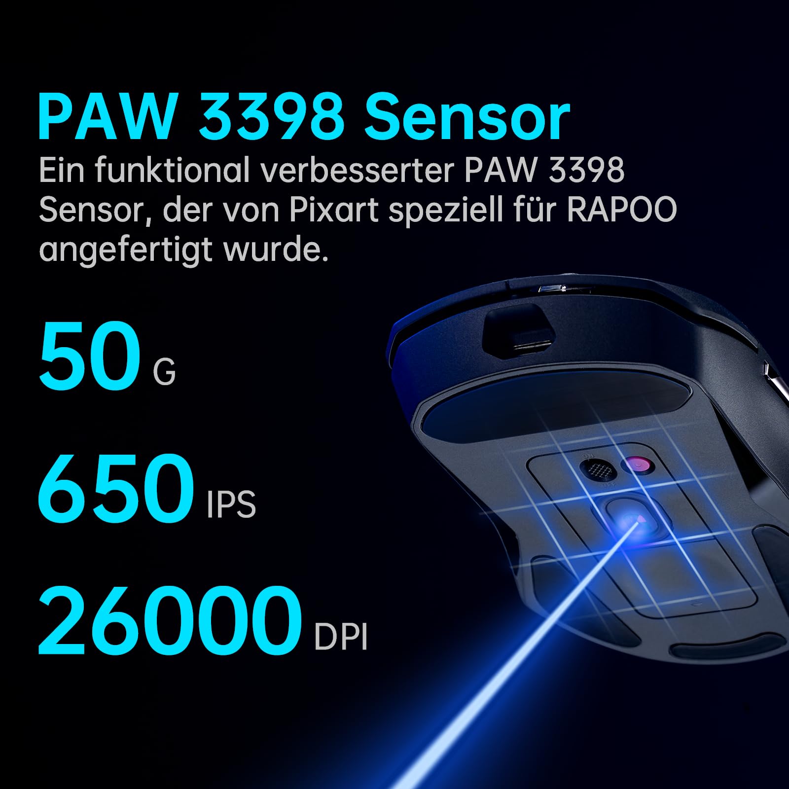 Rapoo VT9PRO 1K Mouse Wireless Gaming 68g Ultraleggero Mouse da Gioco | PAW3398 26K DPI, 1000Hz, Batteria 160 Ore, 10 Tasti Programmabili, Memoria Integrata, Mouse Ricaricabile per PC/ Mac, Bianco