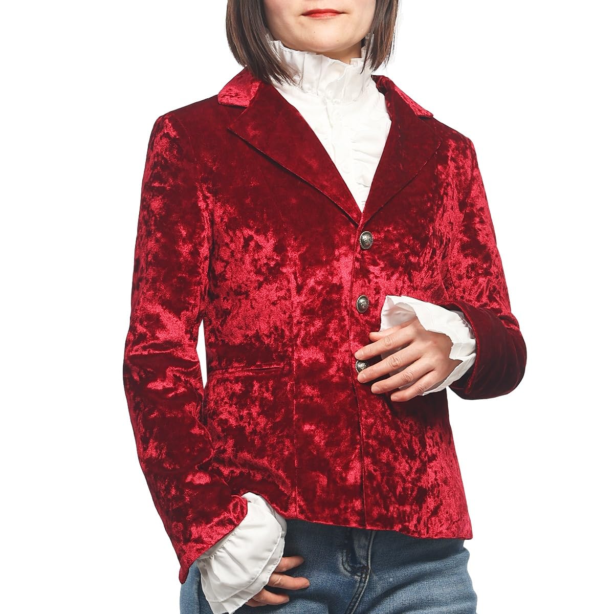 Womens Vintage Velvet Suit Jacket V-Neck Pocket Long Sleeves Dressy Coat Retro Casual Tops