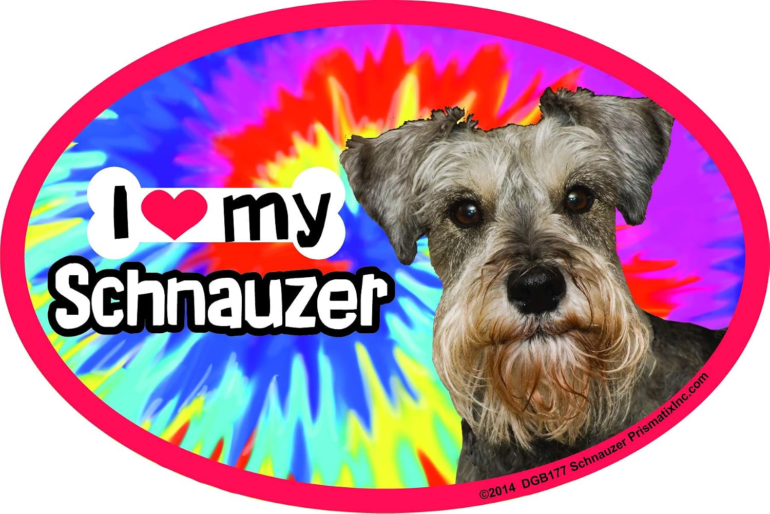 Schnauzer Car Magnets: I (Heart) My Schnauzer Tie Dye - Oval 6" x 4" Auto/ Truck/ Refrigerator/ Mailbox (Funny Car Decals, Dog Magnet, Schnauzer)