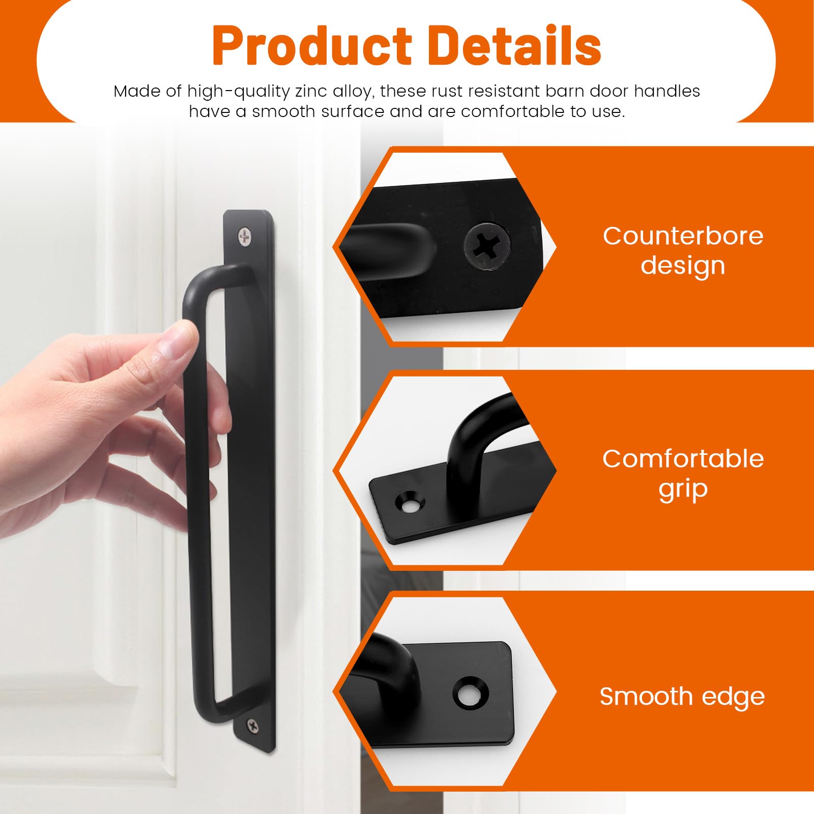 Thatyro 4 Pack Barn Door Handles Black, 6.3" Hole Center Gate Handle Heavy Duty, Aluminium Alloy Sliding Door Pull for Kitchen Cabinet Garage Shed Drawer Hardware Replacement (7.0"/180 MM) - Image 3