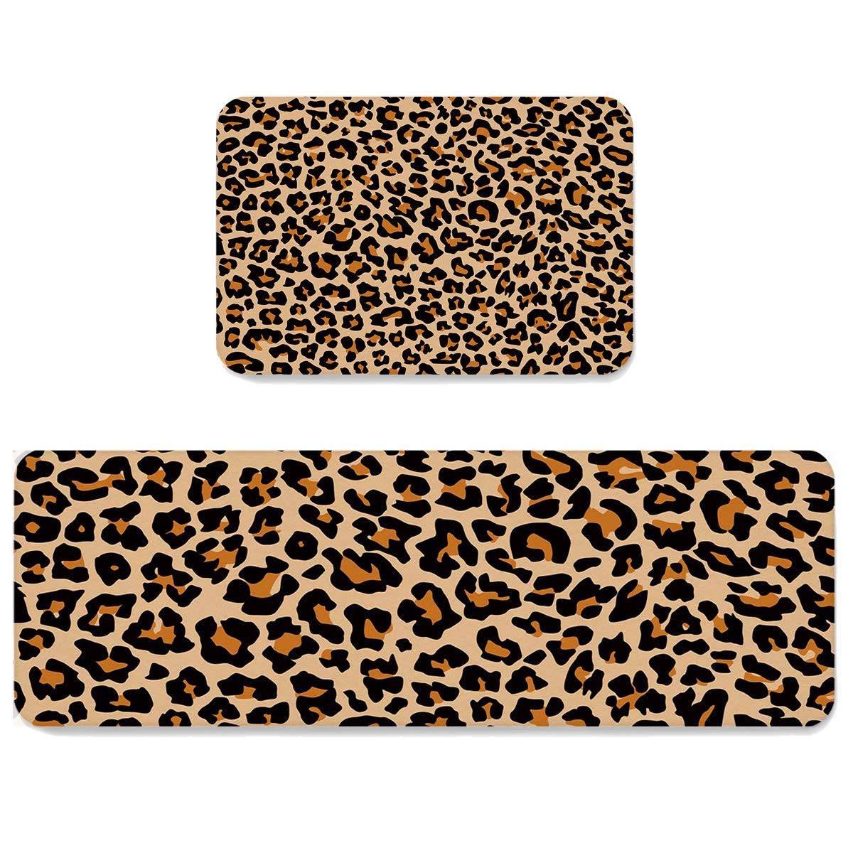 Anti Fatigue Kitchen Floor Rug Set 2 Piece Non-Slip Waterproof Kitchen Rugs Bath Mat Doormat Area Rug Floor Mat for Indoor Home Office Use,Leopard Print 19.7x31.5in+19.7x47.2in
