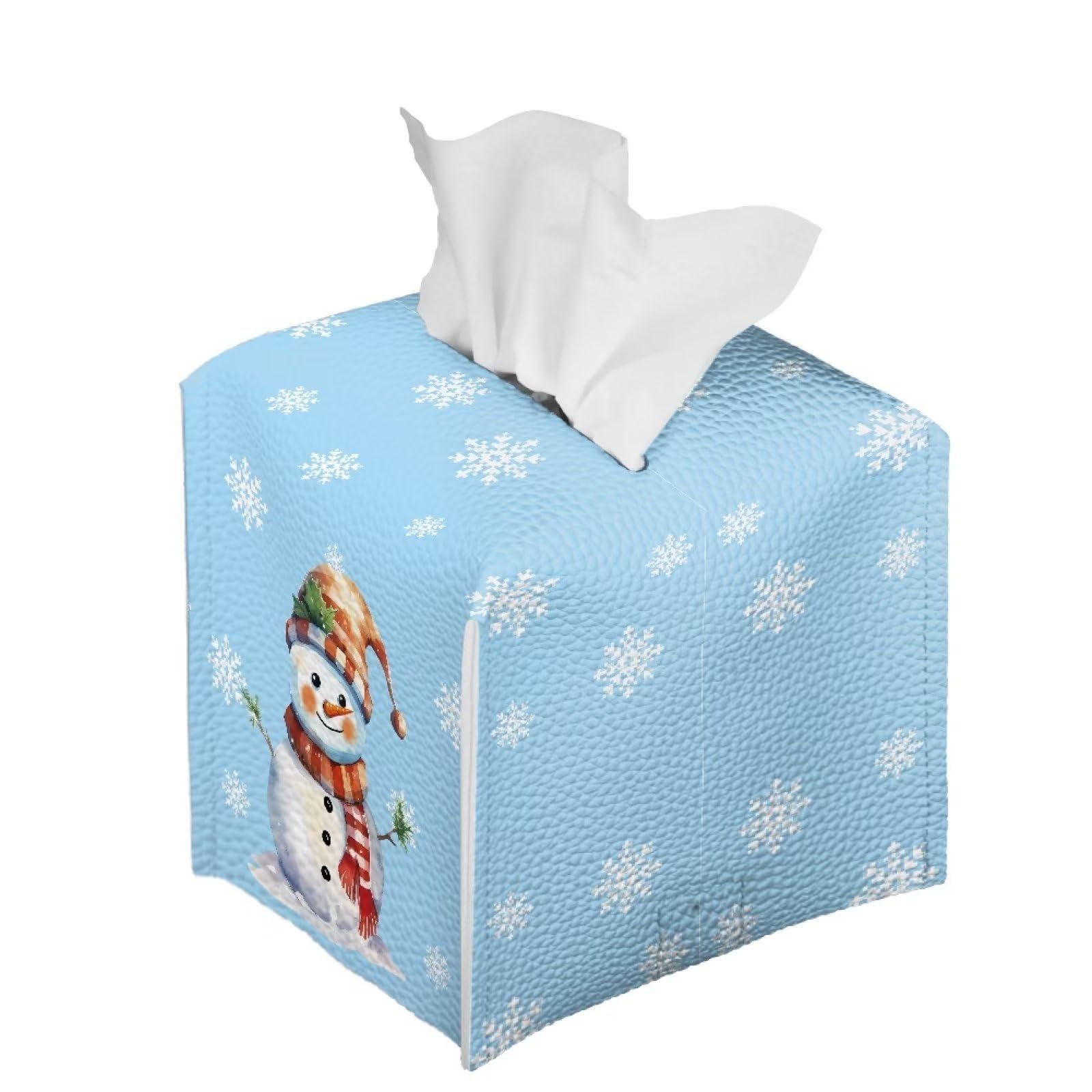 Scatola Portafazzoletti Quadrata In Pelle PVC Con Pupazzo Di Neve, Elegante Per Tavolo, Auto, Ufficio E Bagno – 13,2 X 13,2 X 13,2 Cm