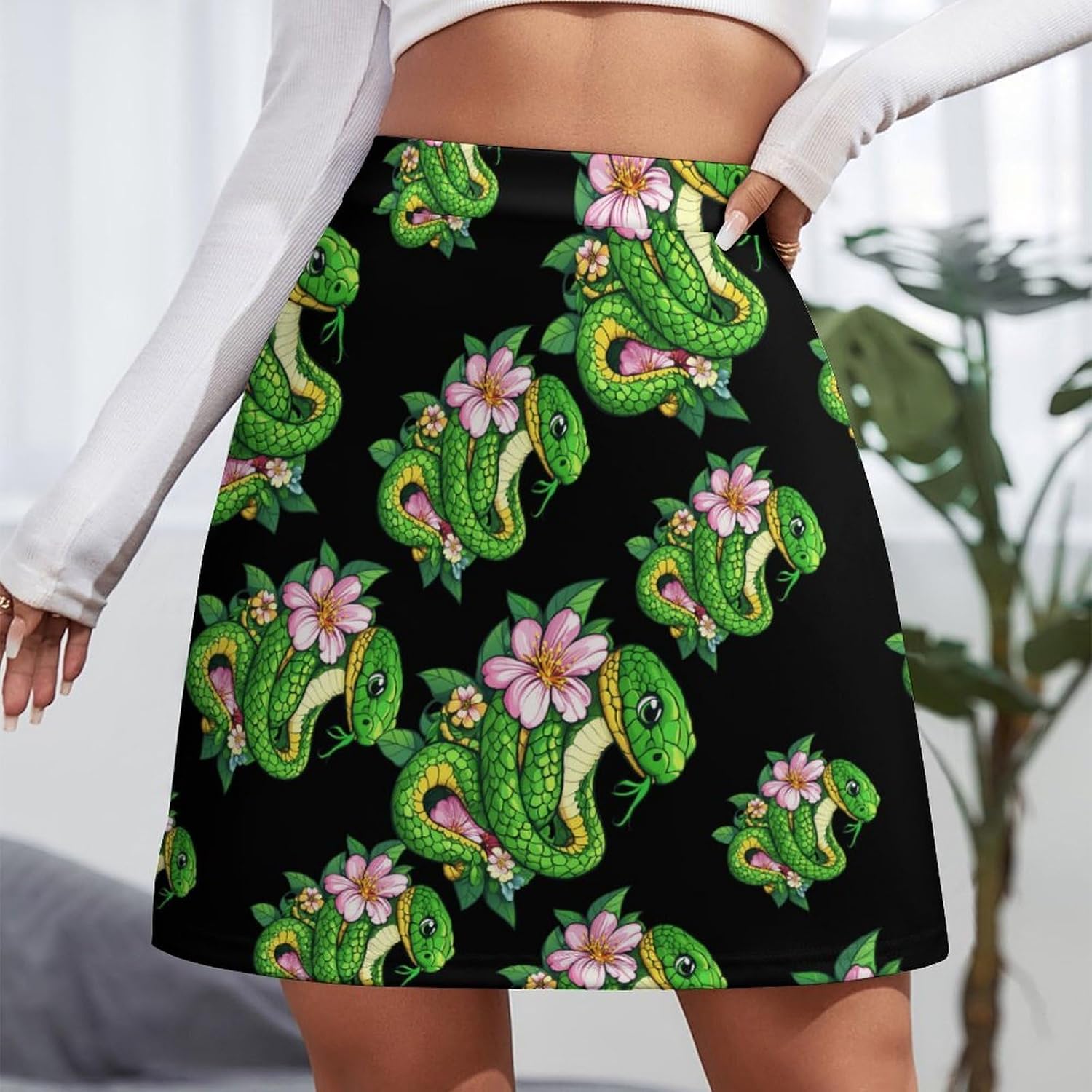 Snake Flowers Skorts for Women Mini A-line Skirt Casual Tennis Golf Short Skirts