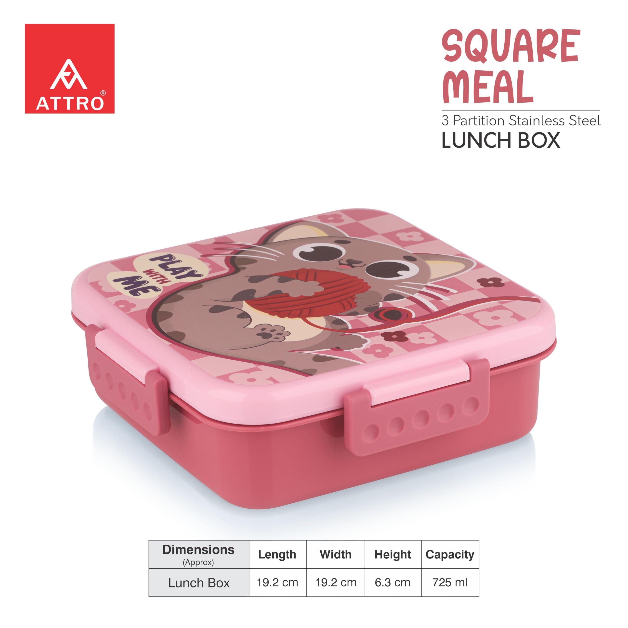 ATTRO Kids Lunch Box - Stainless Steel 3 Compartment -3 ATTRO Kids Lunch Box - Stainless Steel 3 Compartment -3