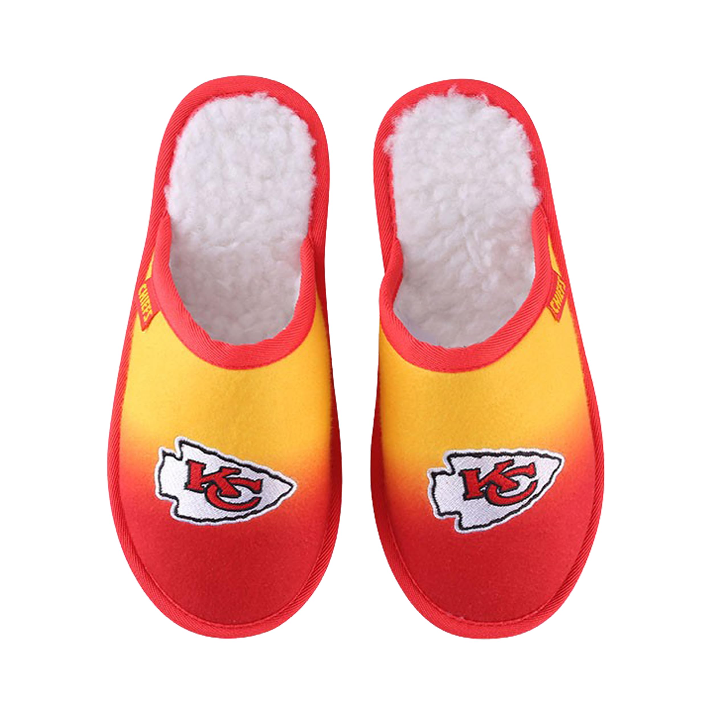 FOCO NFL Men's Official Primary Logo Embroidered Sherpa Lined Gradient Scuff Slide Slippers, Kansas City Chiefs, 9-10