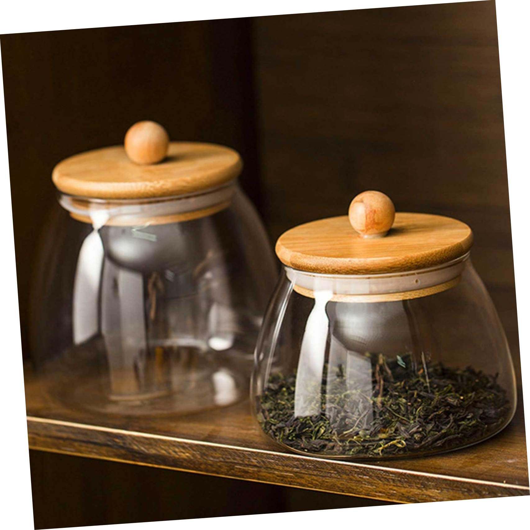 Ciieeo Barattoli 2 Pezzi in Vetro Borosilicato Coperchio in Bambù Contenitori Ermetici Conservazione Alimenti senza Odori per Caramelle e Insalate