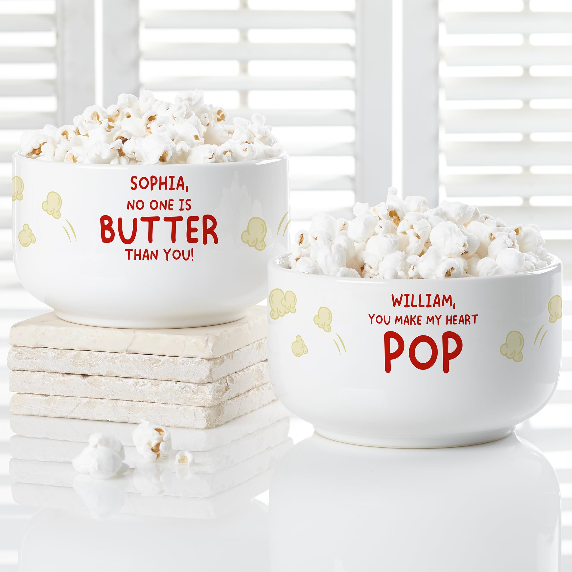 Personalization Universe Pop of Love Personalized Snack Bowl - 14 oz Microwave & Dishwasher Safe Stoneware, Custom Name Options - Chip-Resistant Finish - Valentine's Day Gift Idea