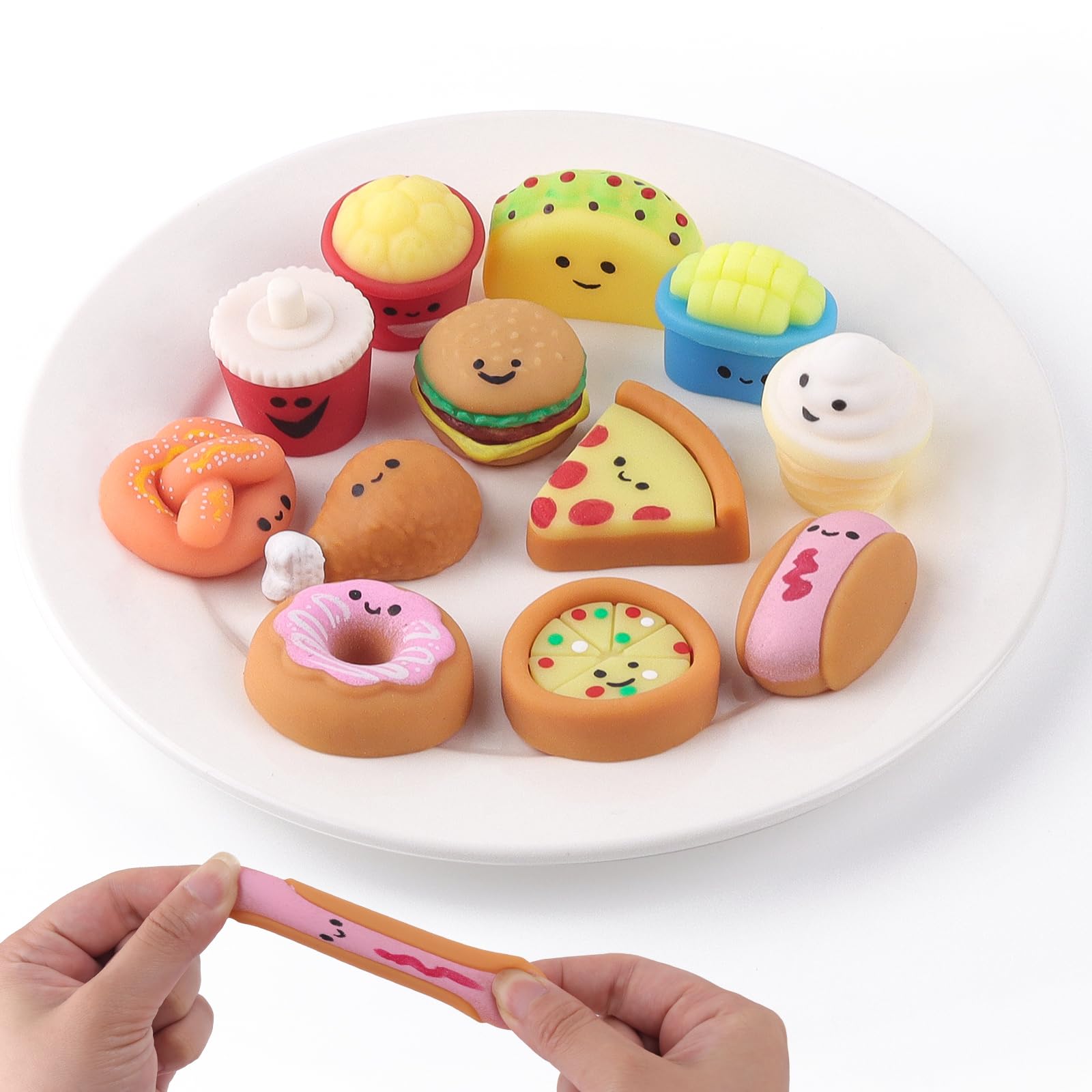 Anboor Mini Food Squishies Toys - 12 Pack Soft Kawaii Fast Food Squeeze Stress Relief Sensory Toys for Kids, Mini Junk Foods Fidget Toys for Party Favors Goodie Bag Fillers