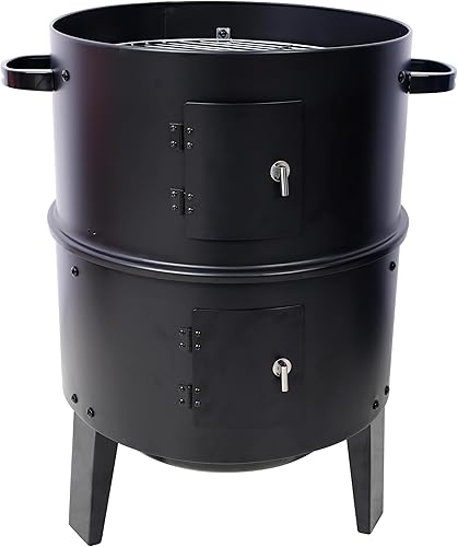 Miniatura 8 de Parrilla de carbón vertical de 16 pulgadas, ahumador y parrilla 3 en 1 con termómetro, puertas dobles, rejillas de ventilación ajustables, cocina