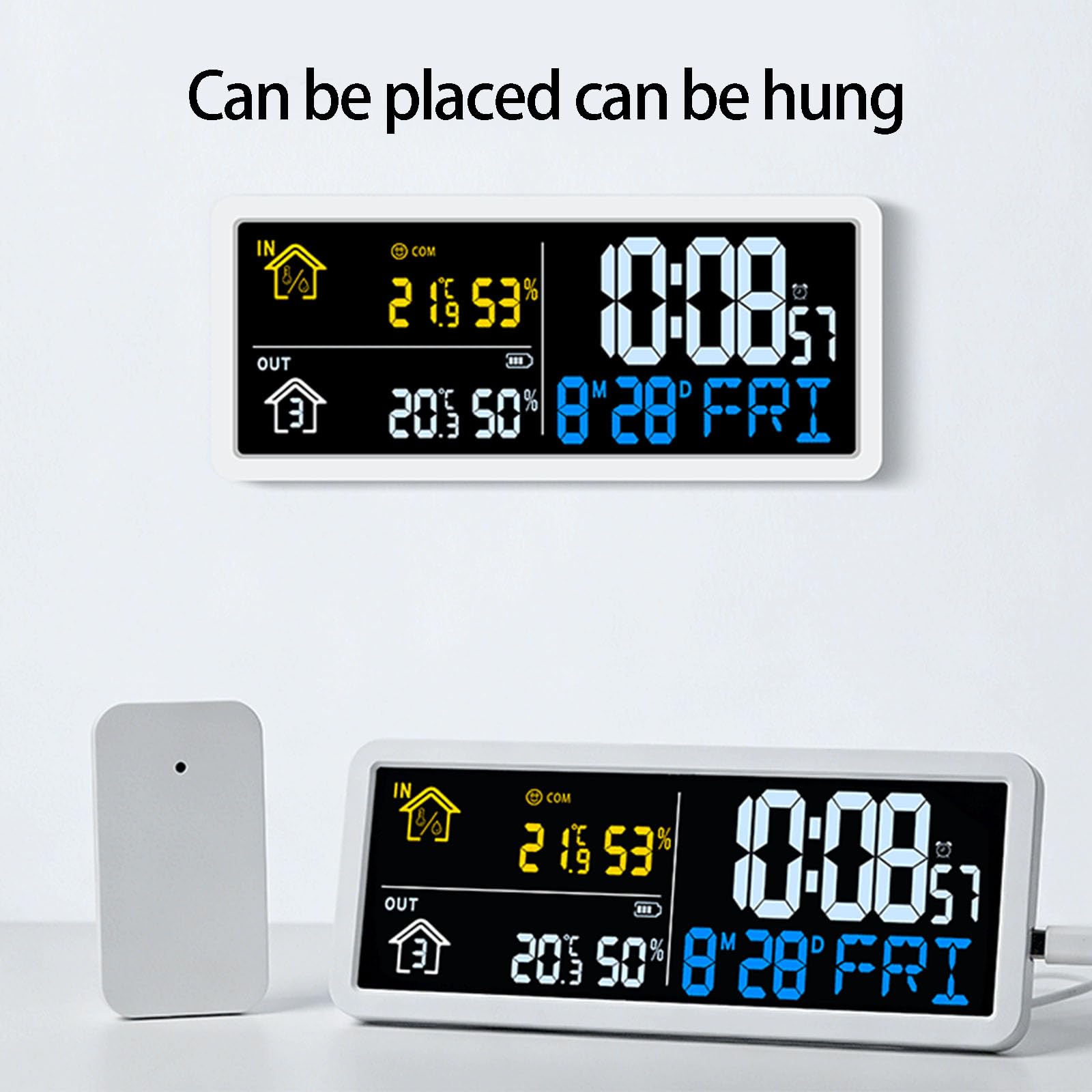 Reloj digital con pantalla grande para hora, fecha y humedades, temperatura, oficina, visualización digital, reloj de pared grande