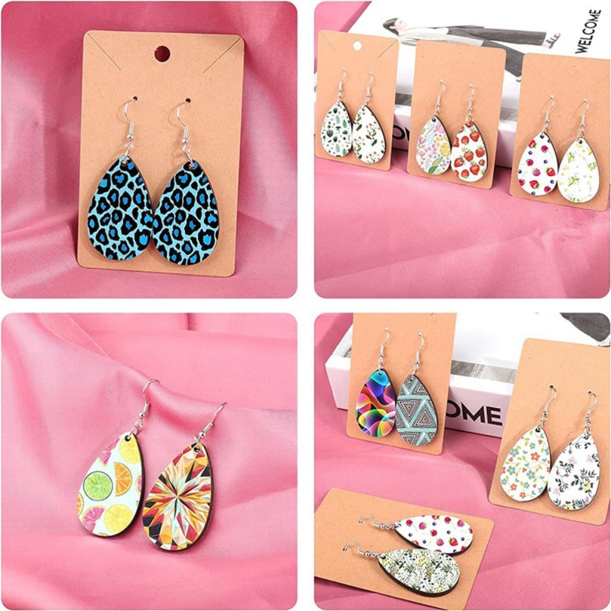 HAKIDZEL Sublimation Kraft for Self-Sealing Card Crafting and Bag Paper Earrings Earring Blanks with Smooth Surface Teardrop Shape DIY Unfinished Materials Including