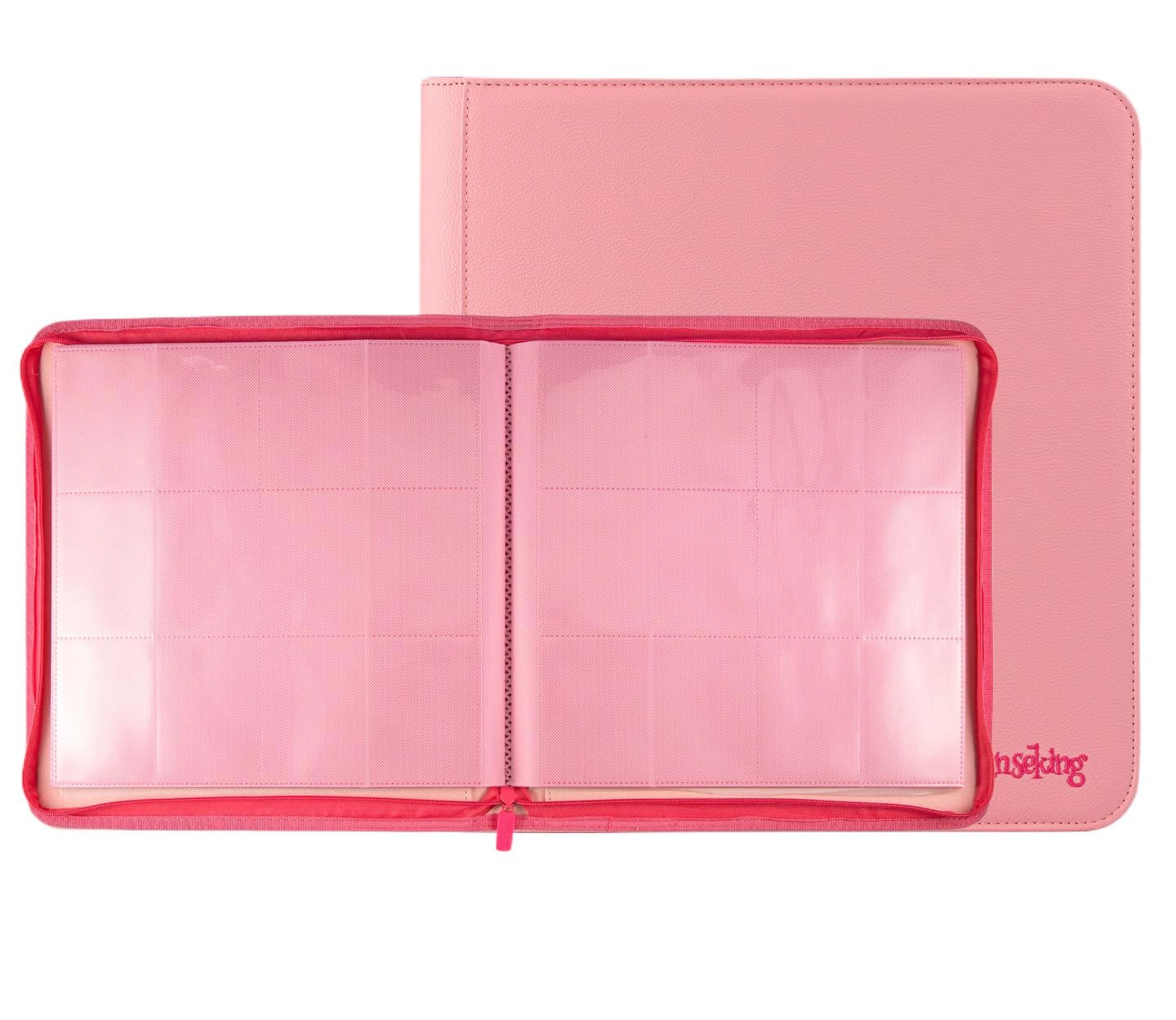 Premium Zipper 4/9/12 Pocket PU Card Binder - Aesthetic Pink & White Album for Pokemon Cards, Game Collection & Fan Photos (12 grid,pink)