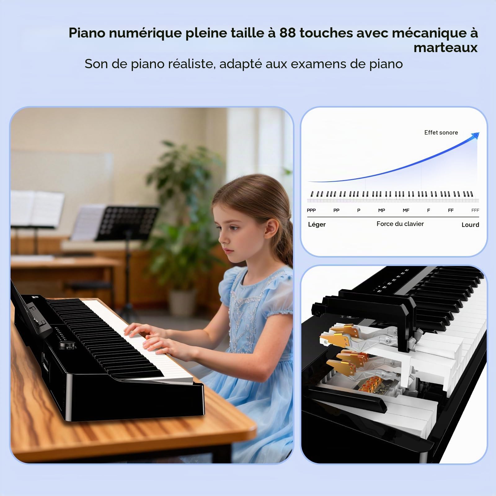 TERENCE V70 Piano numérique pliable 88 touches lourdes Piano électrique avec 4 haut-parleurs 20W*2+5W*2 Clavier piano avec Bluetooth Casque inclus –préparation aux examens de piano,noir
