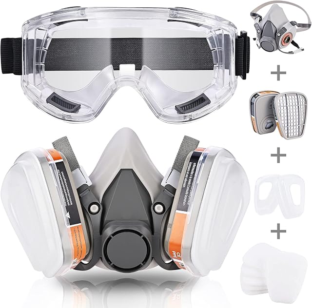 Respirator Mask, Faburo Dust Gas Mask with Filter, Paint Mask, Chemical Mask for Dust, Organic Vapors, Chemicals Protection with Safety Goggles