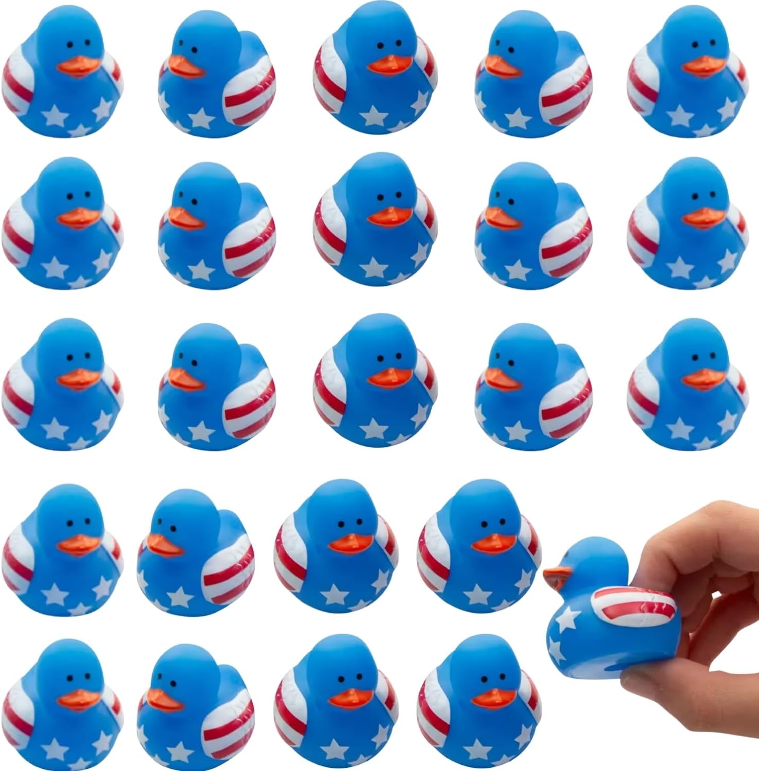Fun Express 1 1/2" Mini Patriotic US Flag Stars & Stripes Rubber Ducks - 24 Pieces