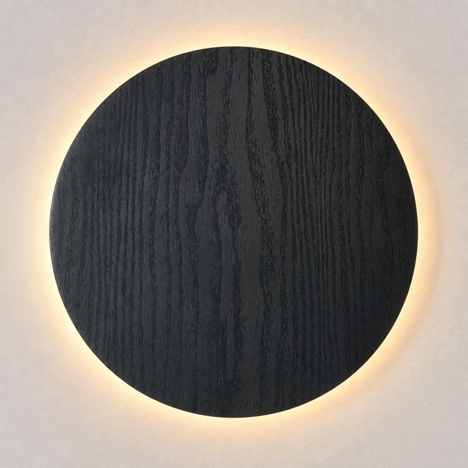 Photo 1 of BIMO Battery Operated Wall Sconce - Round Black Wood Grain LED Lamp