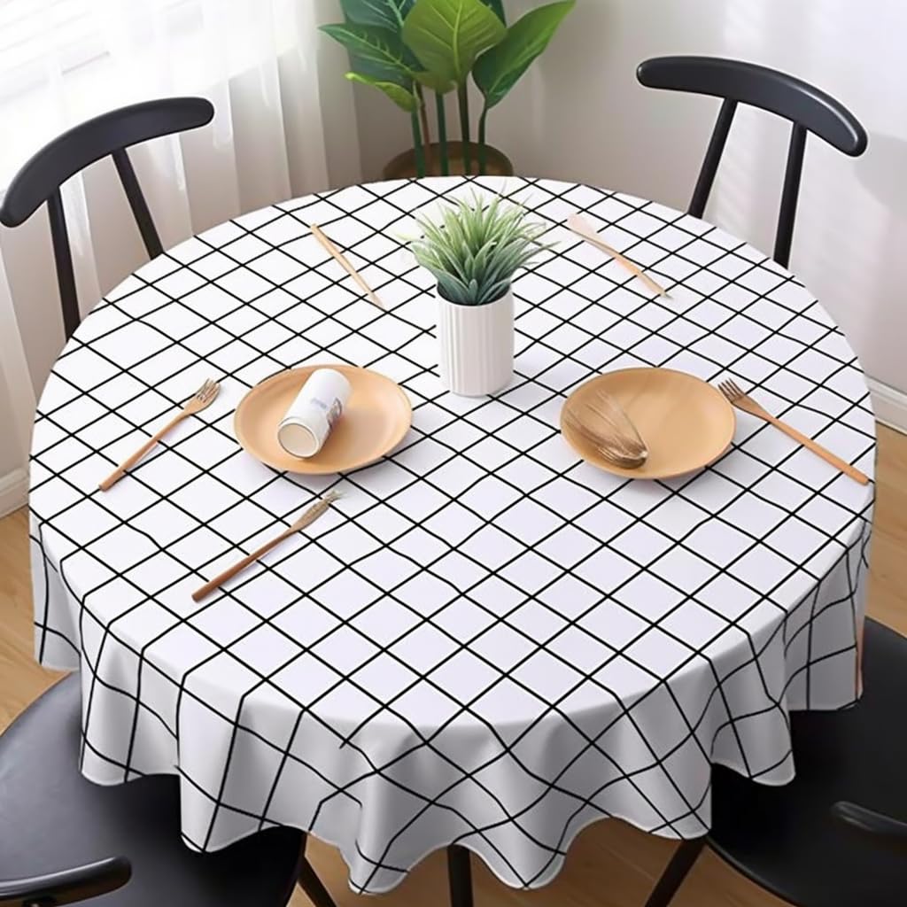 ICONPC Round PVC Table Cloth120cm 48 inch water proof Spill-Proof oil proof used for dining table Living Room Picnic white No Need Washing
