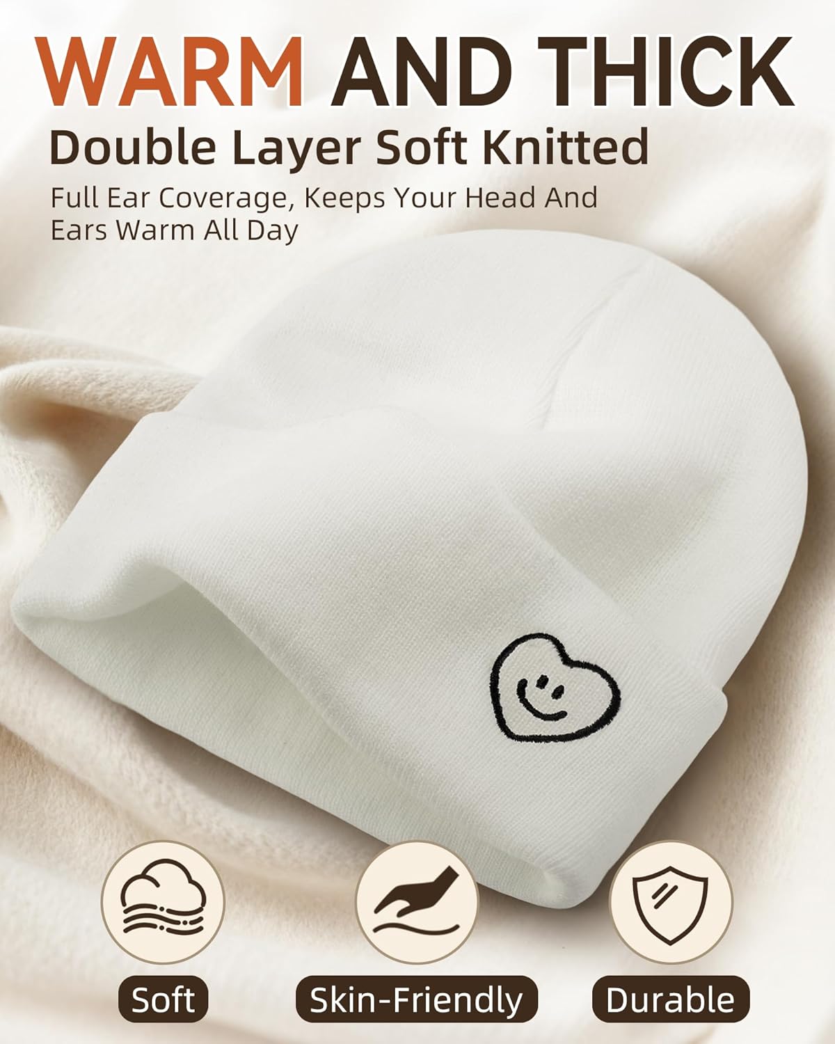 Beanie for Women Men Winter Knit Hats Soft Warm Cuffed Beanie with Smile Face - Image 2