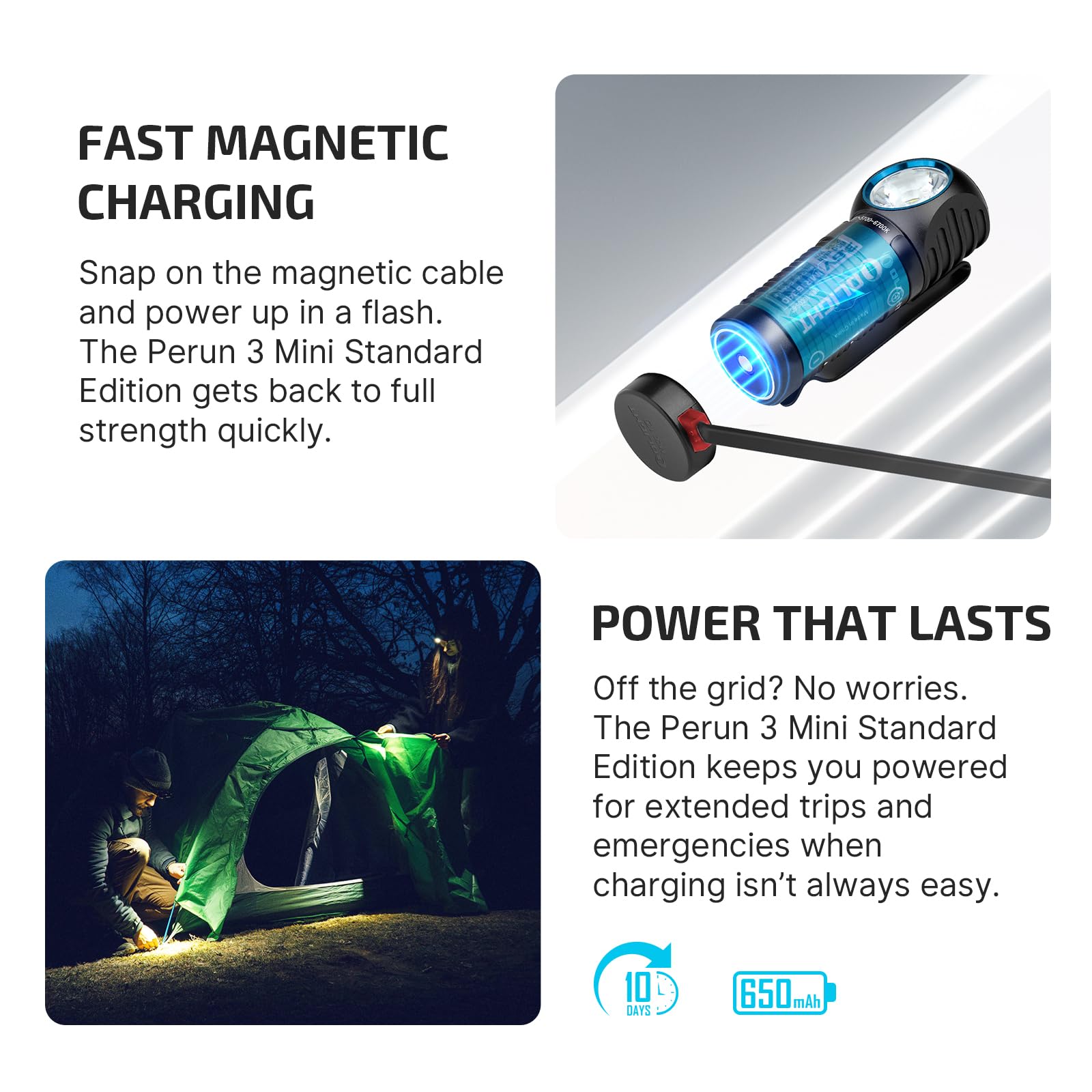 OLIGHT Perun 3 Mini linterna frontal LED de 1200 lúmenes, linterna frontal recargable con opción de luz roja, ideal para camping, trabajo, reparaciones y al aire libre (HCRI negro)