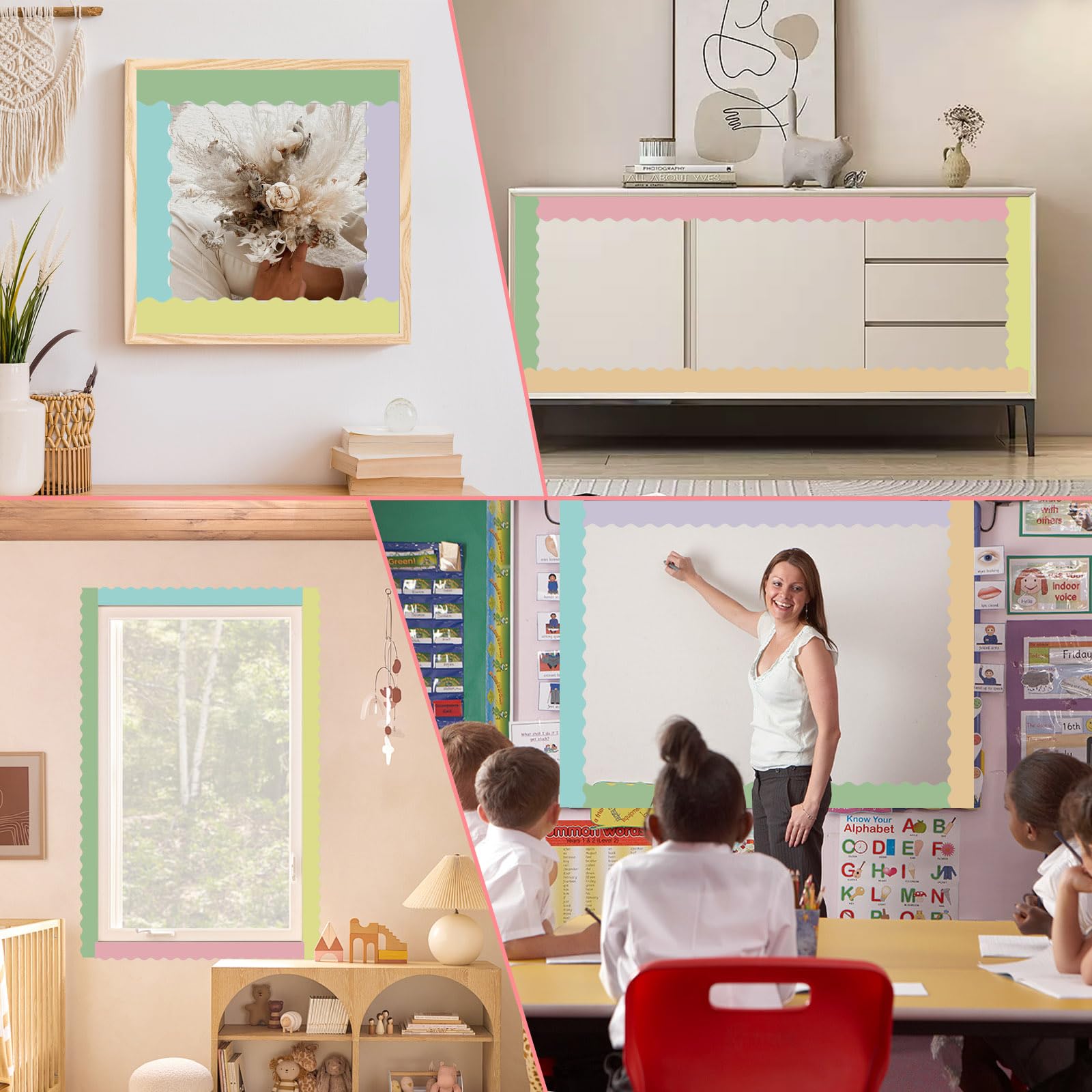 Juego de 6 bordes anchos para papel tapiz, 6 rollos de papel de respaldo para decoración de aulas con temática oceánica para tableros de exhibición, A