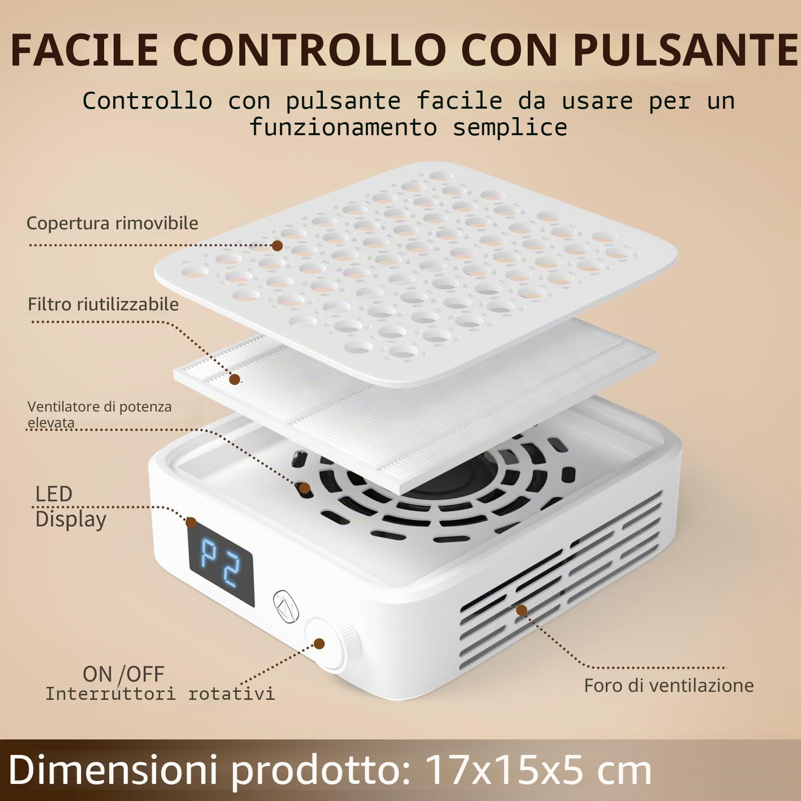 ZIZZON Aspirapolvere compatto per principianti con filtro riutilizzabile, potente strumento per manicure e pedicure per unghie acriliche, uso domestico o salone