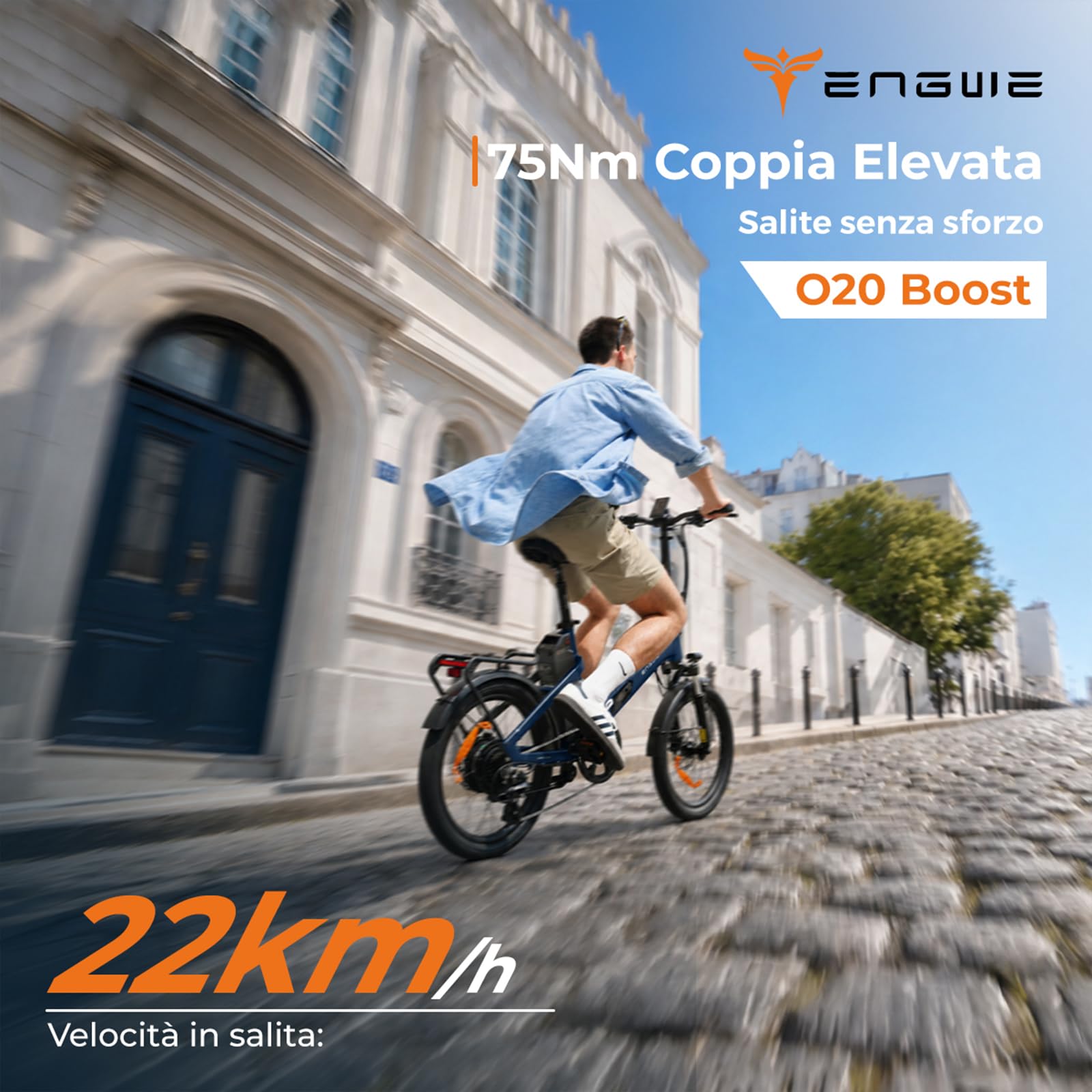 ENGWE O20 Boost Bicicletta Elettrica Pieghevole | 48V 15Ah Batteria, Ricarica Rapida in 3.5 ore e Protezione Della Batteria Tramite BMS, Sensore di Coppia, Coppia di 75 Nm