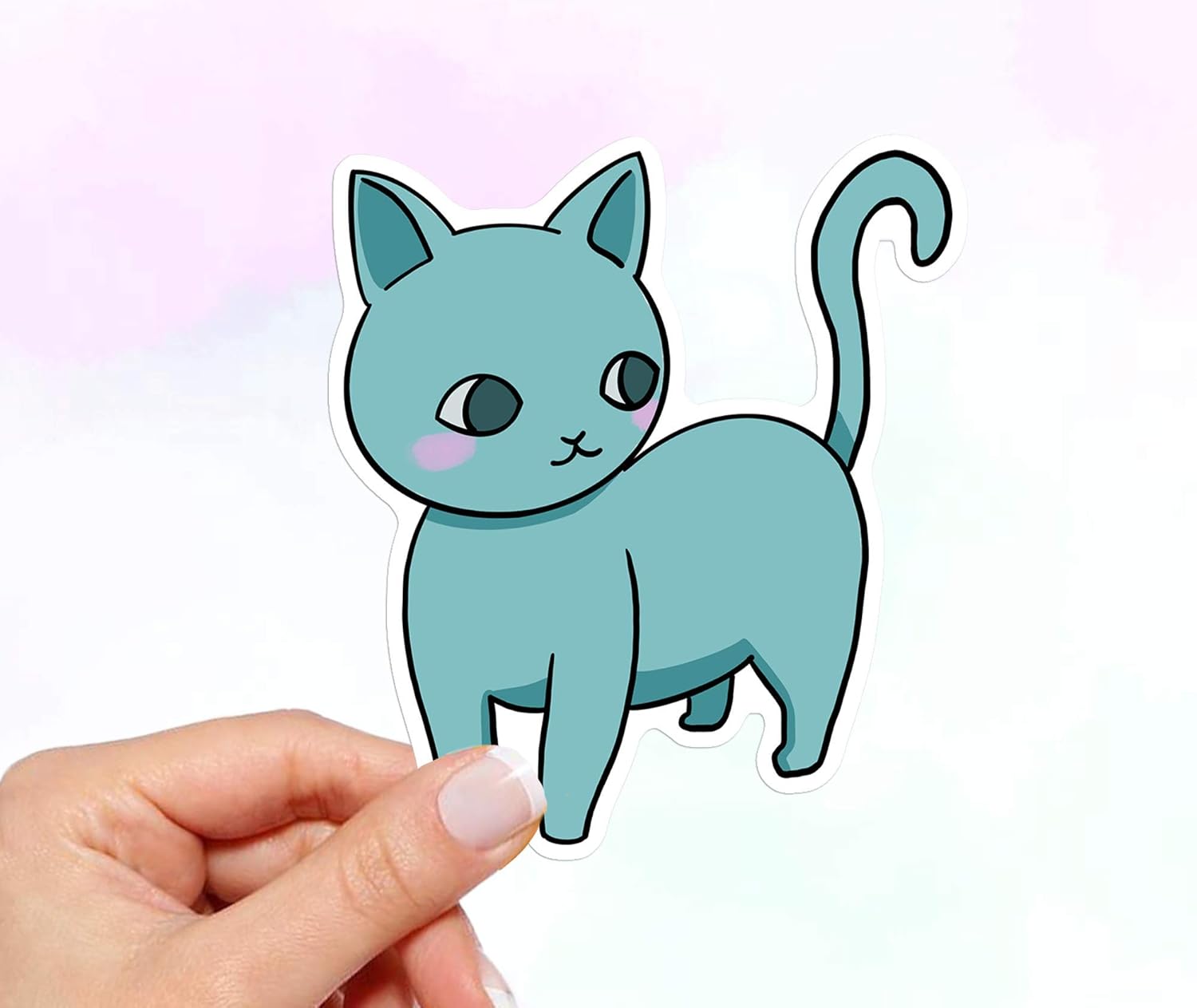 Blue Cat Sticker, Vinyl Sticker, Kawaii Sticker, Cute